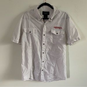 Harley Davidson Embroidered Appliqué Letters Short Sleeve Button Up Size L